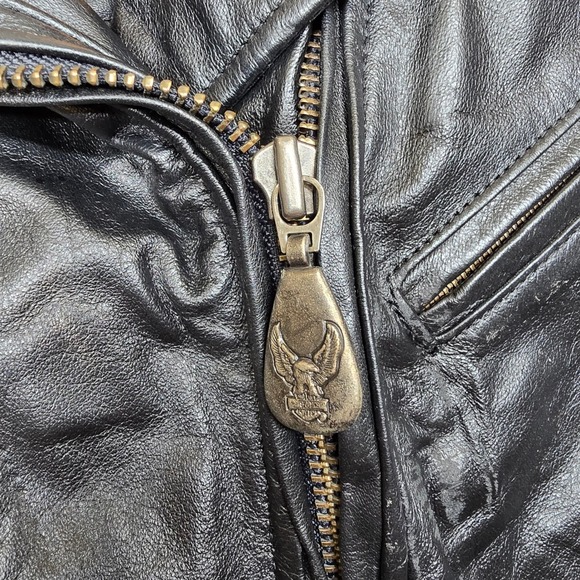 Harley Davidson Leather Motorcycle Jacket Womens Small Black Biker Moto 90's Y2K - Picture 7 of 16